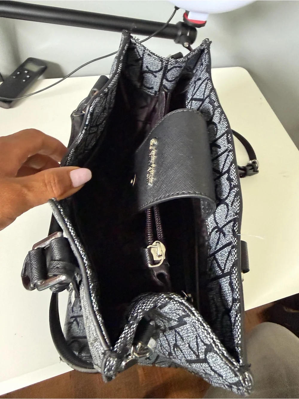 Calvin Klein Black Monogram Satchel with Top Handles